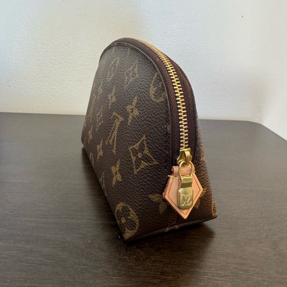Authentic Louis Vuitton Monogram Dome Cosmetic Pouch - Brown with Gold Monogram - Picture 3 of 16